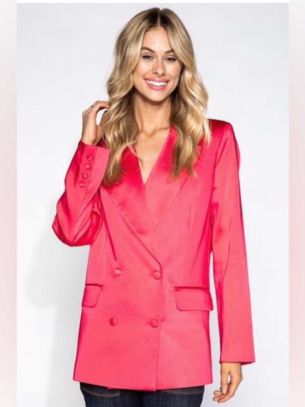 S’Edge Lipstick Red Double-breasted Satin Blazer
